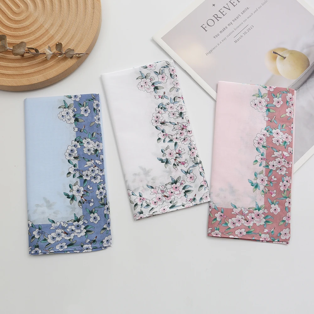 Confezione da 3 fazzoletti stampati in puro cotone da donna, fazzoletti con fiori in puro cotone, fazzoletti sottili e morbidi, souvenir della sposa della stagione del matrimonio
