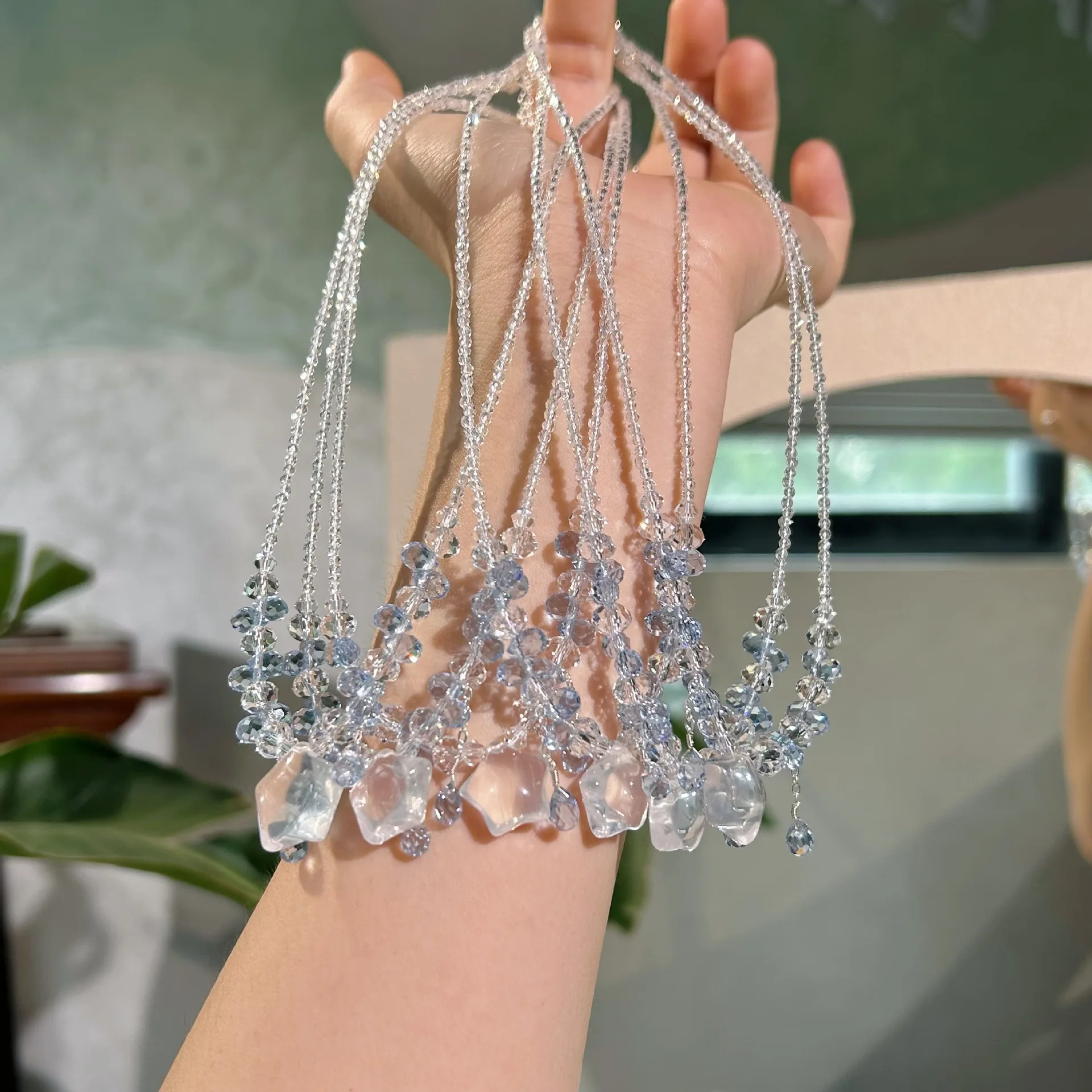 

Star/Tassel Natural Clear Quartz Crystal Jewelry Sets Adjustable Necklace & Bracelet Set Elegant Fashion Jewelry for Women Gift