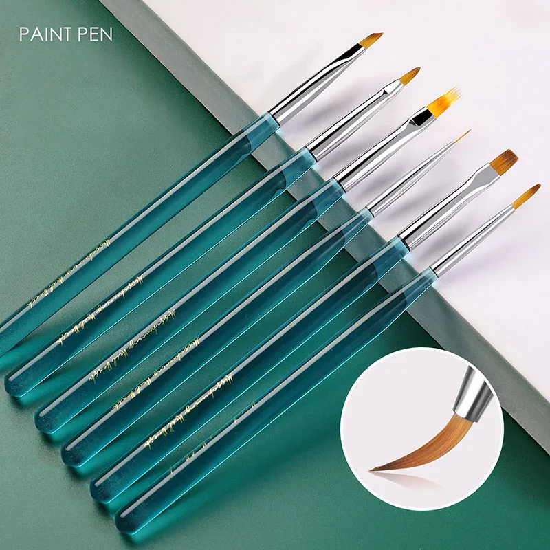 

Acrylic Nail Brush Transparent Ocean Blue Rod Pull Pens Hook Pens Crystal Pens Phototherapy Pens Nail Supplies for Professionals