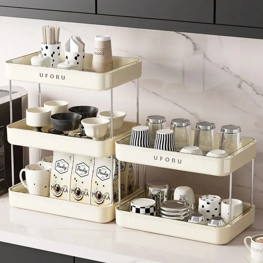 Desktop Cup Storage Rack Office Cups Storage Rack Large Capacity With Drain Tray Organizer Shelf Household Kitchen Accessories