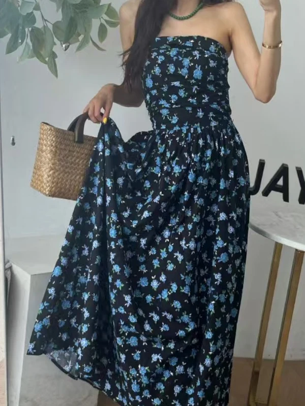 Impresionante vestido largo de verano para mujer, moda floral, adeazante, sin espalda, top de tubo, cintura alta, estilo co...