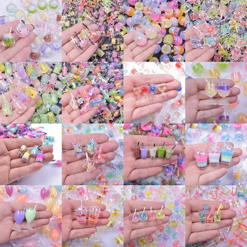 10pcs Mix Multistyle Resin Material Beverage Pendant Jewelry Making Juice Drinks Colorful Accessories DIY Charms In Bulk Earring