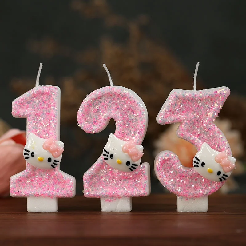 Sanrio Hellokitty 0-9 Number Candle Cute 3d Cartoon Character Kawaii Party Cake Plug-In Birthday Cake Decoration Gift Toys