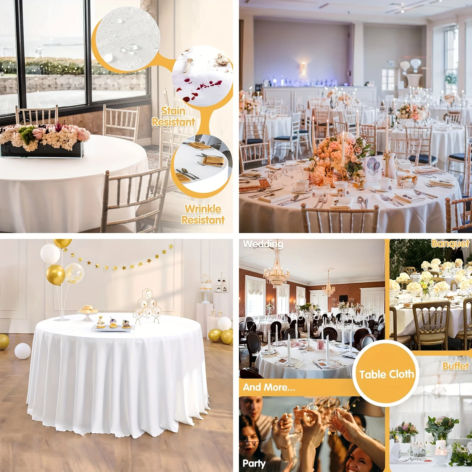 Round Tablecloth – 120 Inch Washable Cotton-Polyester Blend, Soft & Wrinkle-Resistant, Ideal for Weddings, Birthdays, Holidays, - view 6