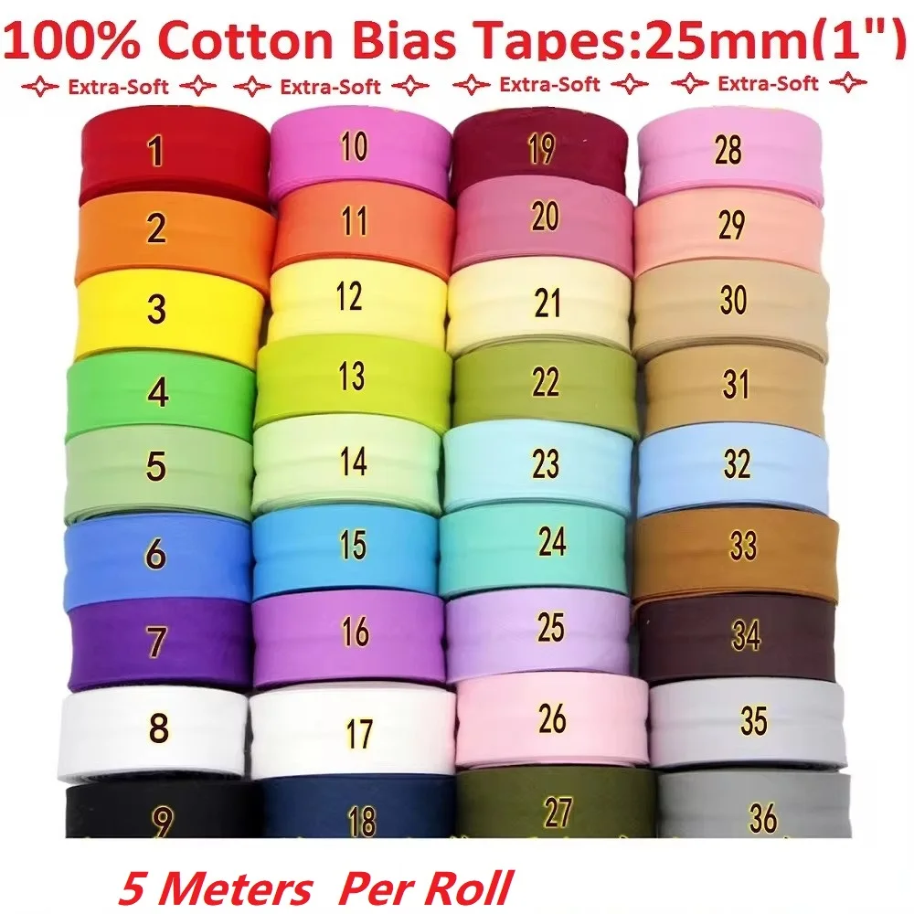 25mm 100% Baumwolle Schräg band extra weich für Baby kleidung weiches und haut freundliches Schräg band, 5 mt/los