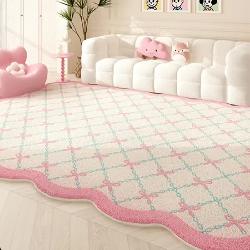 Dopamine Color Carpets for Living Room Girly Style Bedroom Decor Rug Irregular Shaped Pink Plush Carpet Cute Fluffy Soft Mat