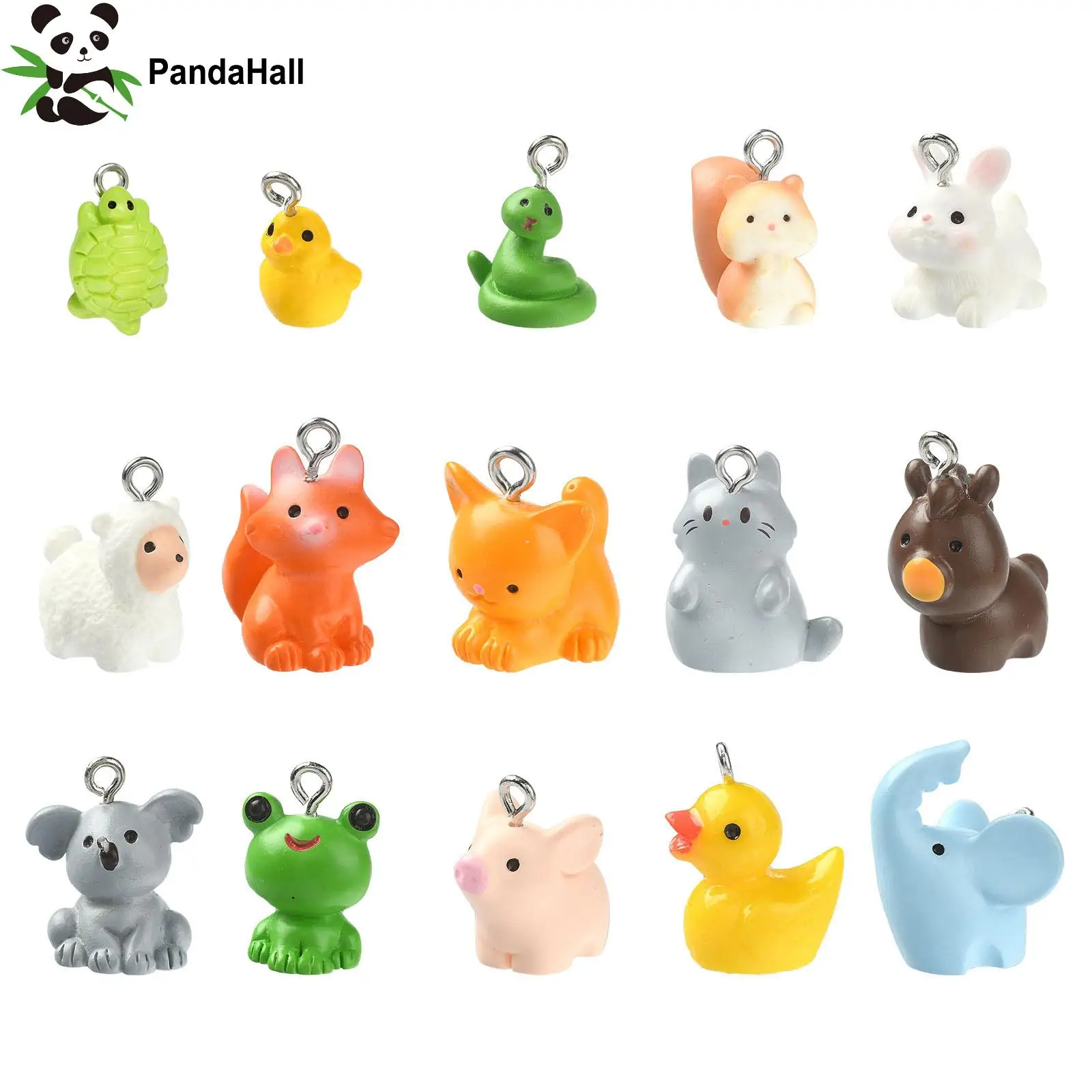 PandaHall 30Pcs Mixed Styles Opaque Resin 3D Animal Charms Cute Farm Zoo Forest Animal for DIY Keychains Jewelry Making