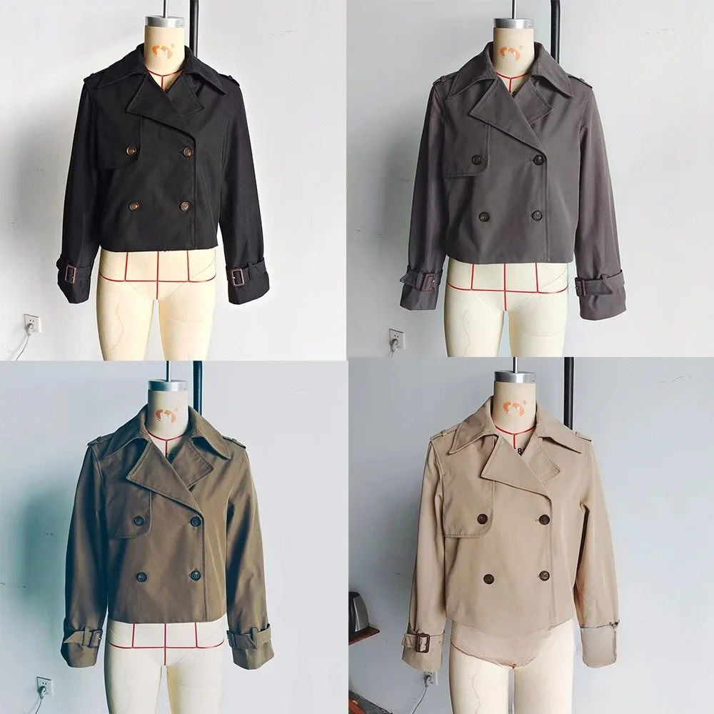 KONDALA سترات نسائية أنيقة غير رسمية عتيقة الصلبة مزدوجة الصدر بدوره إلى أسفل طوق كم طويل معطف قصير موضة 2025 معطف الخريف #6