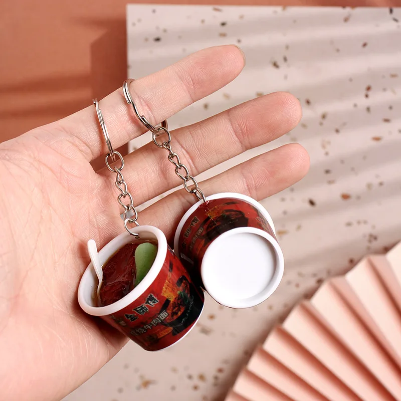 جديد محاكاة الغذاء قلادة مفتاح سلسلة لطيف موضة مطهو ببطء لحوم البقر الصينية كوب المعكرونة بودنغ المفاتيح هدية مجوهرات حلقة رئيسية #2