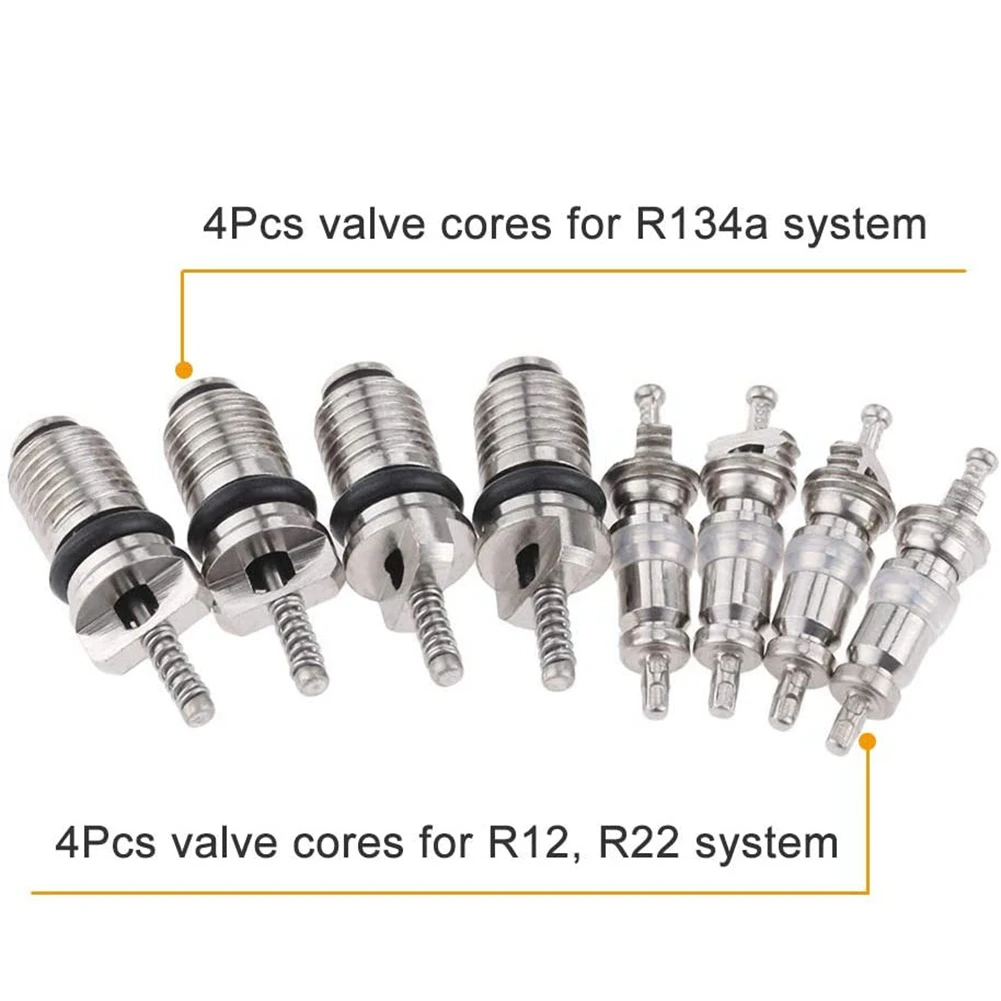 17Pcs Air Conditioning Valve Core Kit Valve Cores Accessories A/C R12 R134A Refrigeration Valve Stem Core Remover Tool