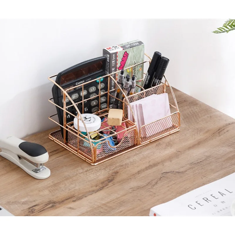 File Logam Nordic, Organizer Kantor Multifungsi untuk Alat Tulis & Kosmetik