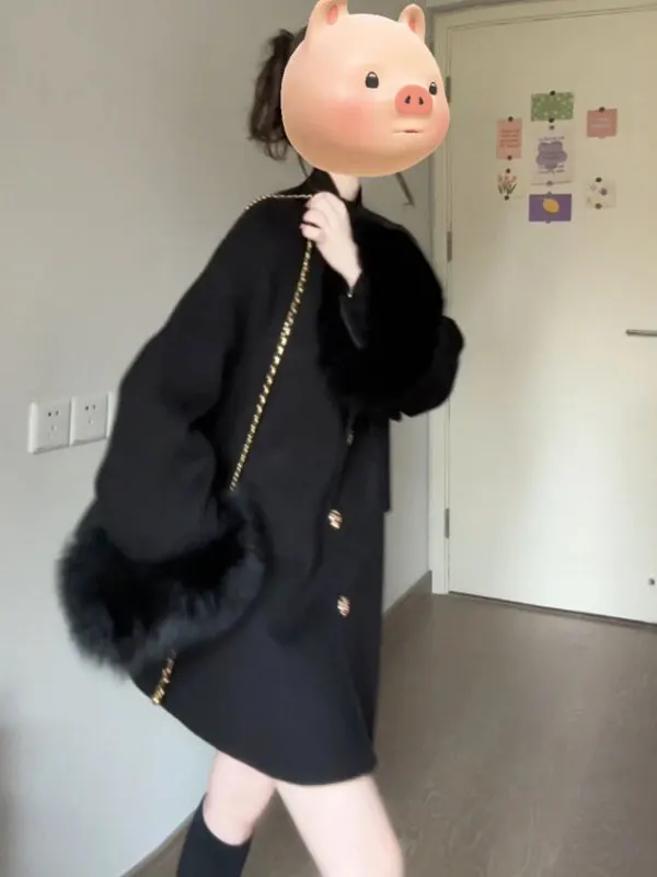 

Hebe Sle Premium Woolen Coat Korean Faion Loose Long Sve Button up High Collar Mid-Length Korean Aesthetic Outerwear