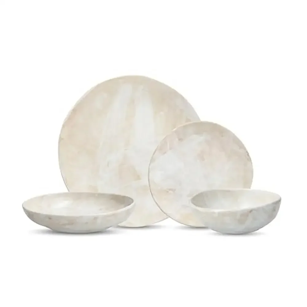 Elegant Stoneware Dinner Set Service 4 Cloud Terre Collection No 2 Microwave Dishwasher Safe White Dining Plates Bowls Salad