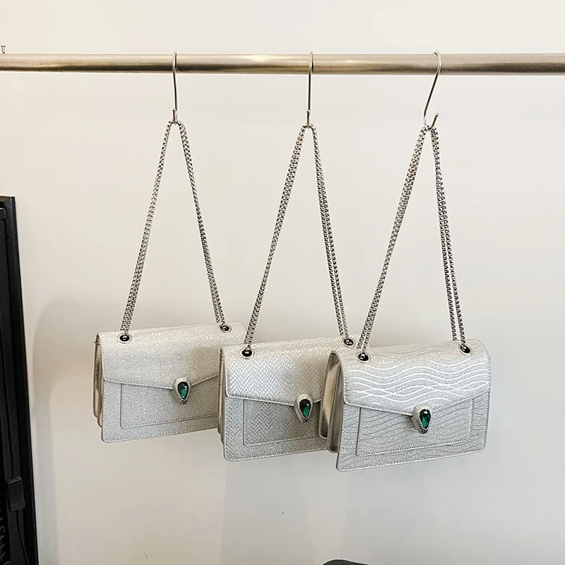 حقيبة كتف أنيقة منقوشة على شكل ثعبان 2025، حزام سلسلة قابل للتحويل، حقيبة مربعة على الطراز العتيق للنساء ليلاً ونهارًا #4