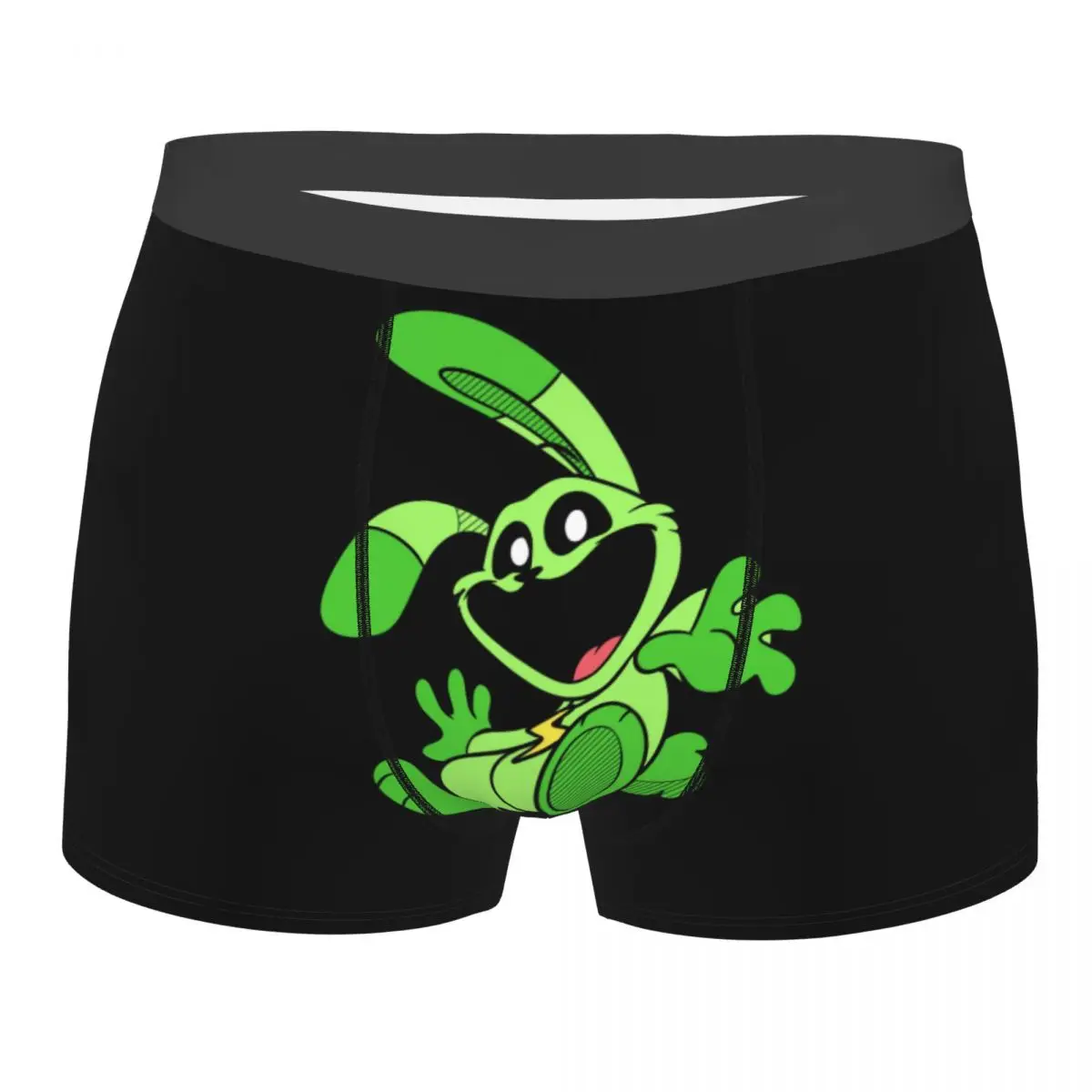 Custom Male Funny Green Smiling Big Mouth Rabbit Critters Underwear Scarry Animated Game Boxer Stretch Shorts Panties Underpants