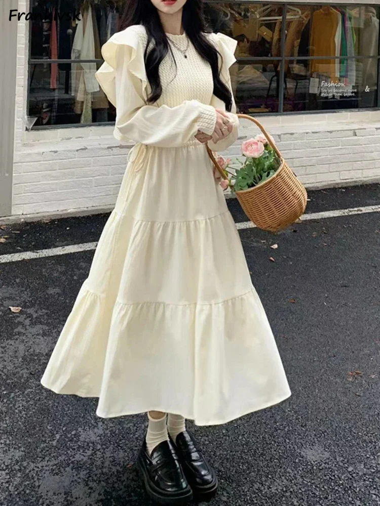

Spring Dresses Women Temperament Ruffles Princess Elegant French Holiday Streetwear Popular Sweet Autumn Solid Stylish Vestidos