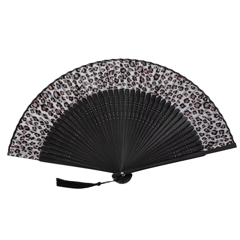 Chinese Style Leopard Print Folding Fan Women's Ancient Style Classical Dance Craftsmanship, Gift Decoration