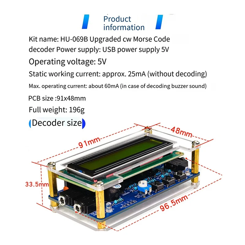 HRBAJ-Buku Cadang Pelatih Dekoder Kode Morse HU-069B CW Yang Ditingkatkan Baru Kit Latihan Pengelasan Papan Sirkuit DIY Elektronik