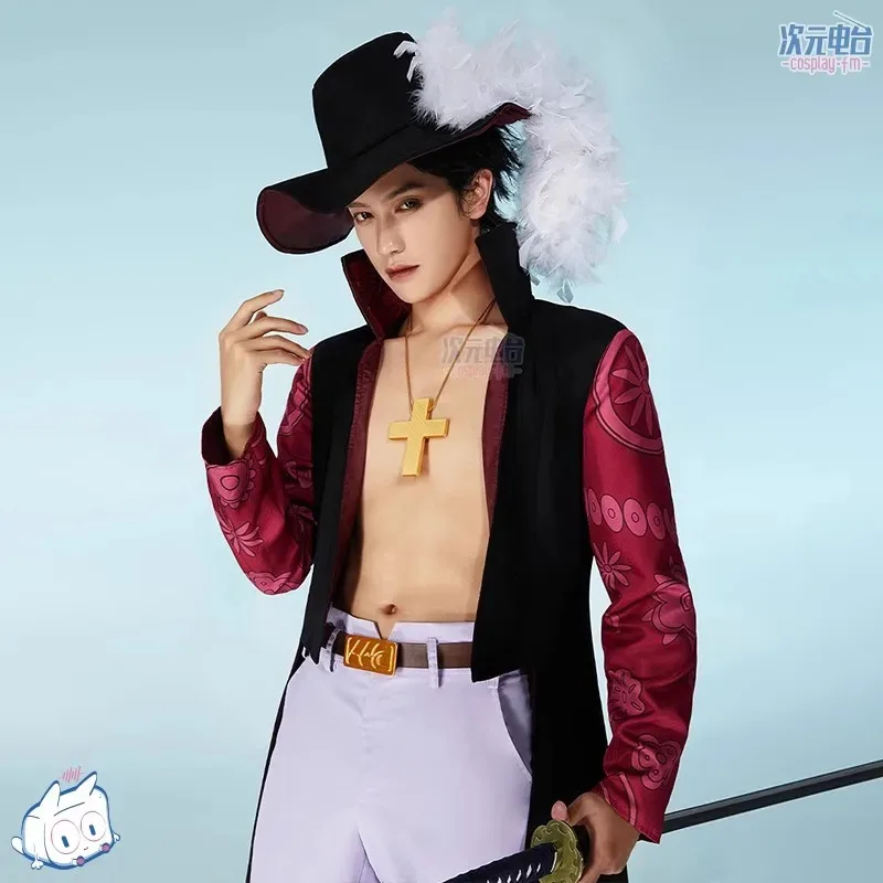 Anime Dracule Mihawk Cosplay Costume Cloak Trench Coat Pants Uniform With Hat Necklace Belt Halloween Carnival Party Clothe Prop