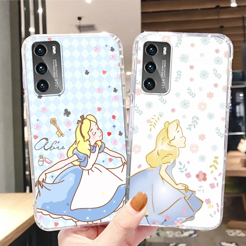 Disney Alice in Wonderland Cute Transparent Phone Case For Huawei P50 P40 P30 P20 Lite P Smart Z Pro Plus 2019 2021 Cover