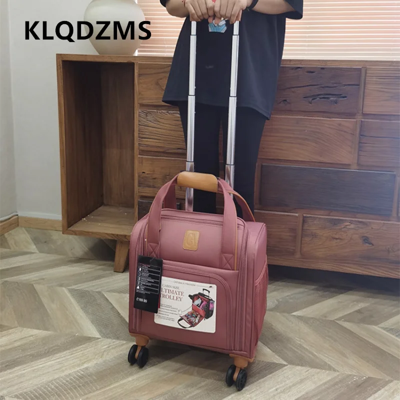 KLQDZMS 16Inch High Quality Suitcase Small Boarding Box Oxford Cloth Trolley Case Student Cart Type Travel Bag Cabin Luggage
