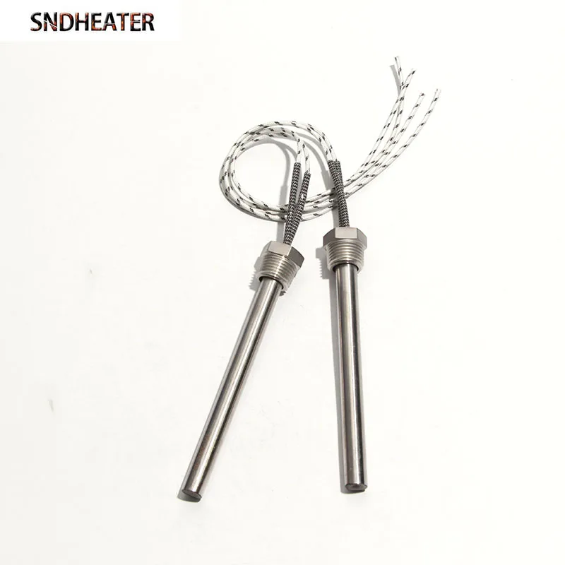 SNDHEATER DN15/21mm 304SS Single-head Thread Installation Eectric Heating Pipe 15x100-200mm Catridge Heater 110/220/380V 1pc