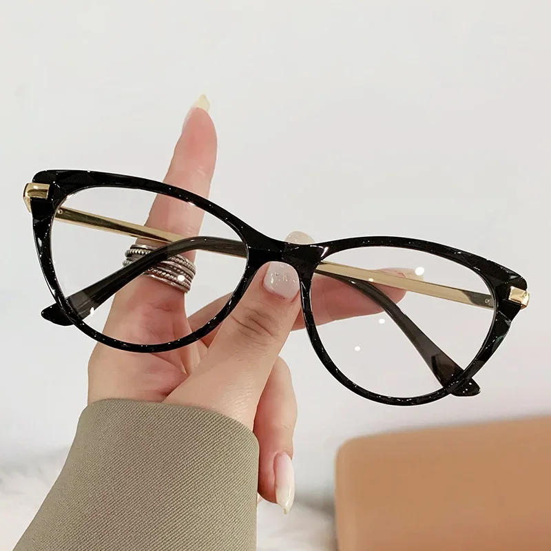 Cat Eye Optical Glasses Women Crystal Frame Anti Blue Glasses Myopia Prescription Eyeglasses Frames Ladies Blue Light Glasses