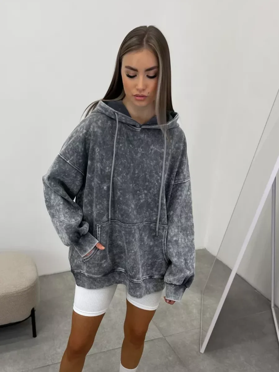 Autumn And Winter Thick Women's Loose Hoodie street Retro Vintage Punk Y2K American Design, Letter Rhinestone Sweatshirt