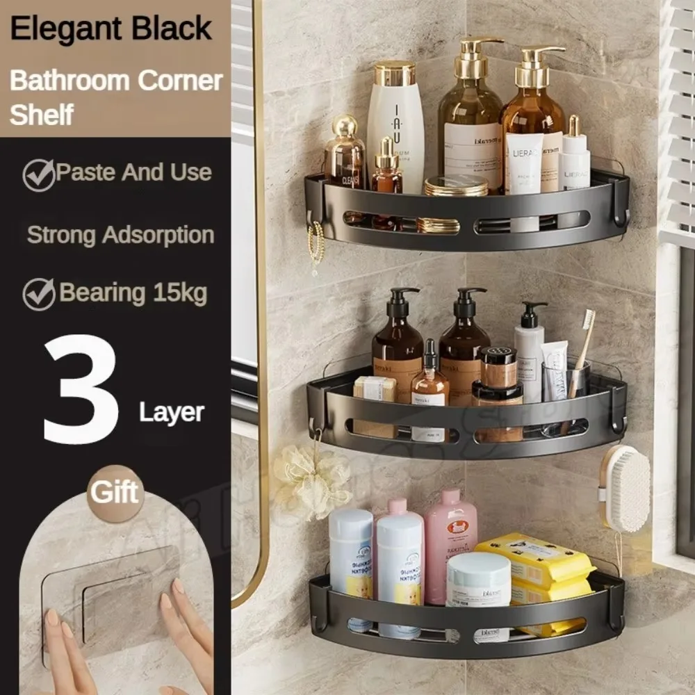 

No Drill Wall Corner Bathroom Shelf Corner Shelf Storage Organizer Shower Shelf Shampoo Makeup Bathroom Accessories Towels Rack
