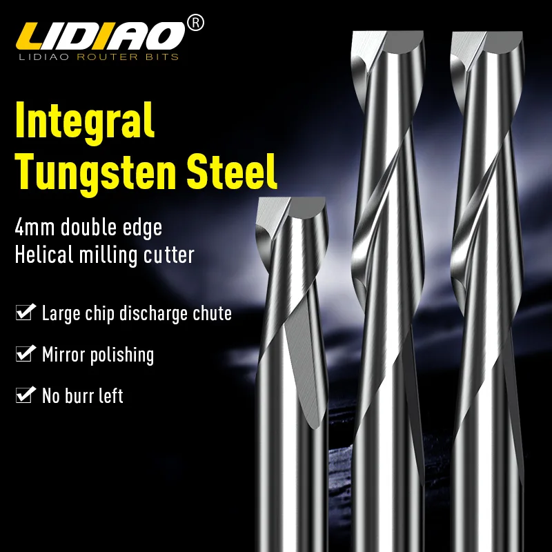 LIDIAO Milling Cutter 2 Flute 4mm End Mill Cnc Carbide Upcut Spiral Router Bit High Quality Spiral Bit Wood Carpentry Tools