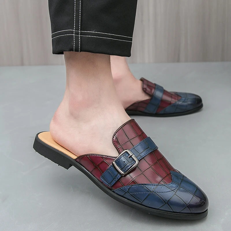 

Повседневные мужские полутапочки, классический британский стиль, дизайн для отдыха, вечеринки, уличной моды, уличные летние кожаные туфли больших размеров на плоской подошве