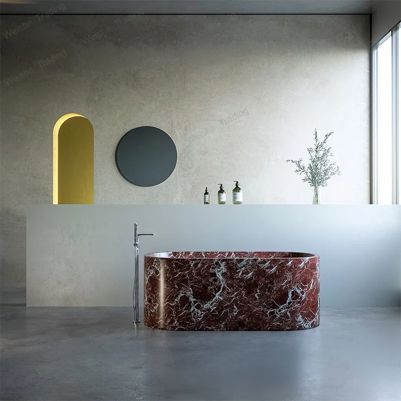 Any Size Custom Natural Marble Bathtub One Piece Freestanding Soaking Tub Premium Villa Bathroom Heat Retaining Easy Clean Durab