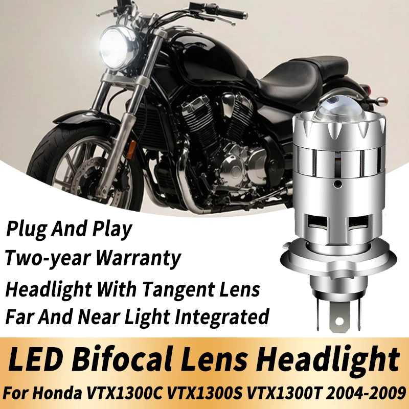 1PC H4 LED Bifocal Lens Headlight Canbus For Honda VTX1300C VTX1300S VTX1300T 2004-2009 Dual Color High Low Beams Modified Lamp