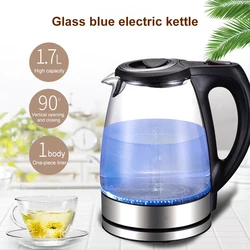 Bouilloire électrique en acier inoxydable avec lumière LED bleue, verre, pot de préservation de la santé, chauffe-eau électrique, ustensiles de cuisine, 1,7 L, 220V