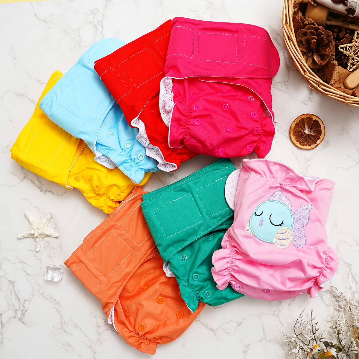 One Set Baby Diaper Washable Reusable Solid Colors Nappies Eco Friendly Baby Cloth Diaper Adjustable Baby Fraldas With Insert