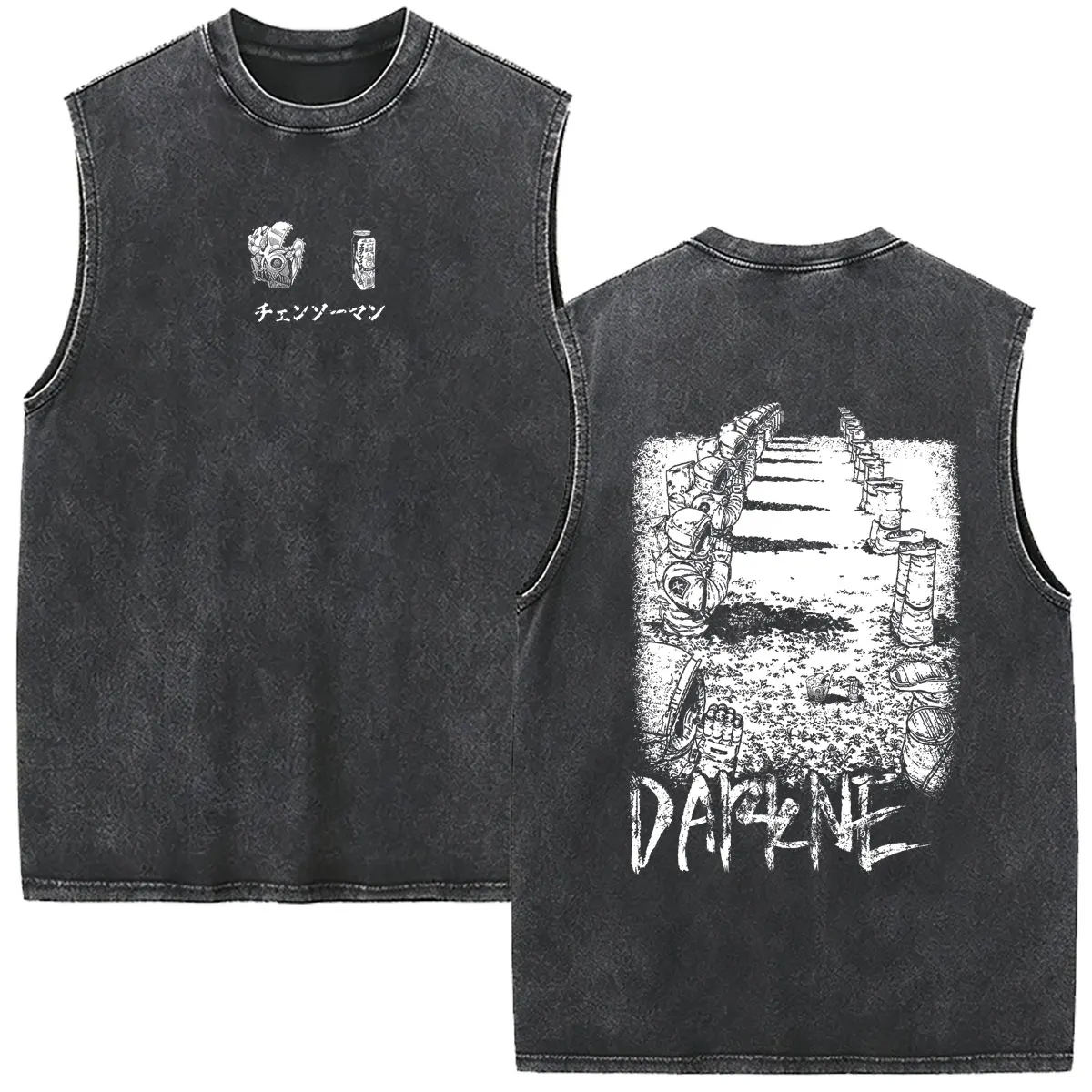 Anime Chainsaw Man Vintage Washed Sleeveless Vest Hayakawa Aki Summon Kon Fox Devil Graphic Tank Tops Men Women Casual T-shirt