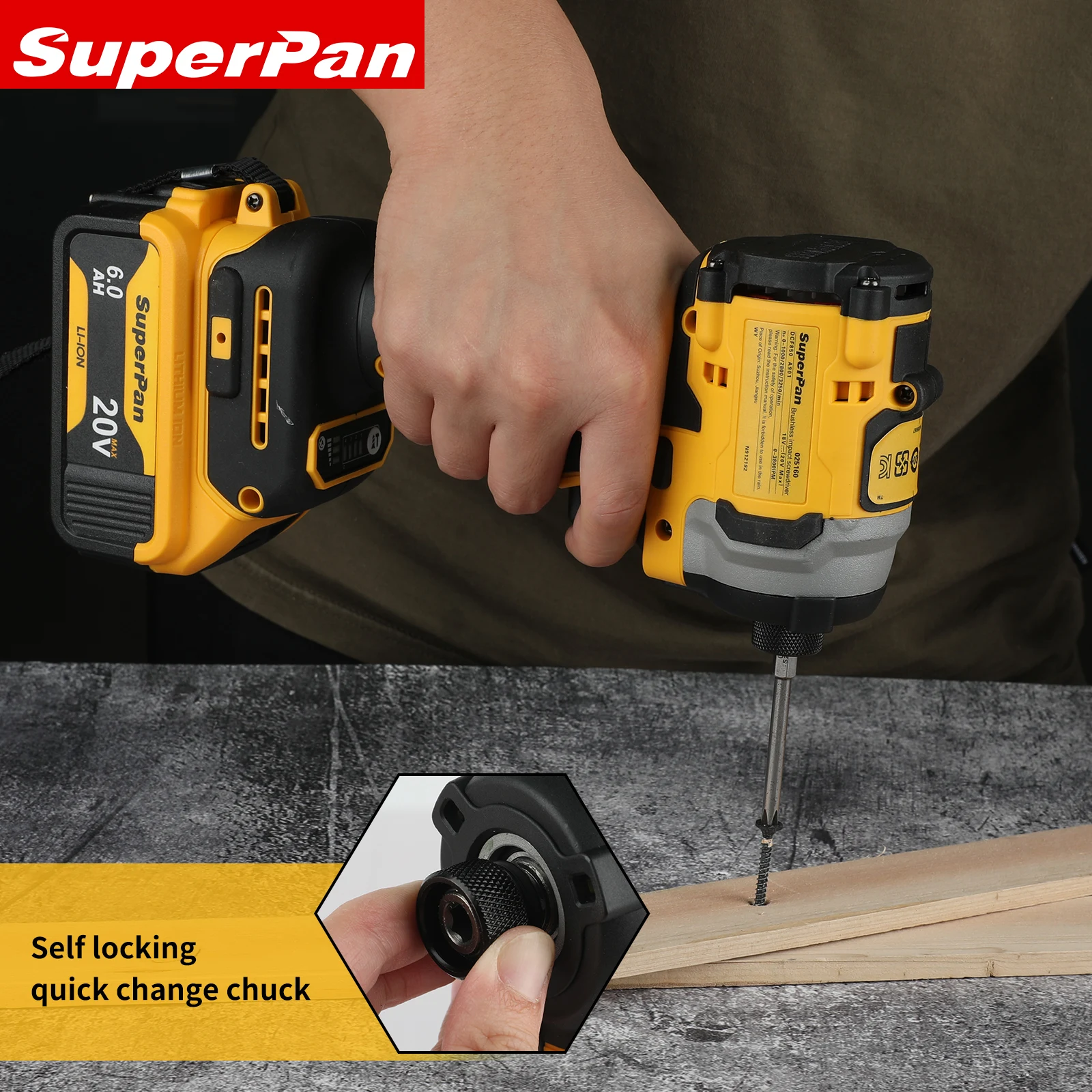 

SuperPan DCF850 Brushless Cordless Power Impact Driver - Portable Tool Compatible with DeWalt 20V Battery Specs