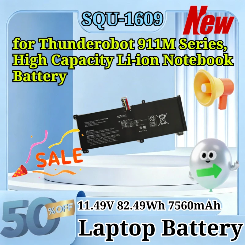 SQU-1609 11.49V 82.49Wh 7560mAh Replacement Laptop Battery for Thunderobot 911M Series, High Capacity Li-ion Notebook Battery