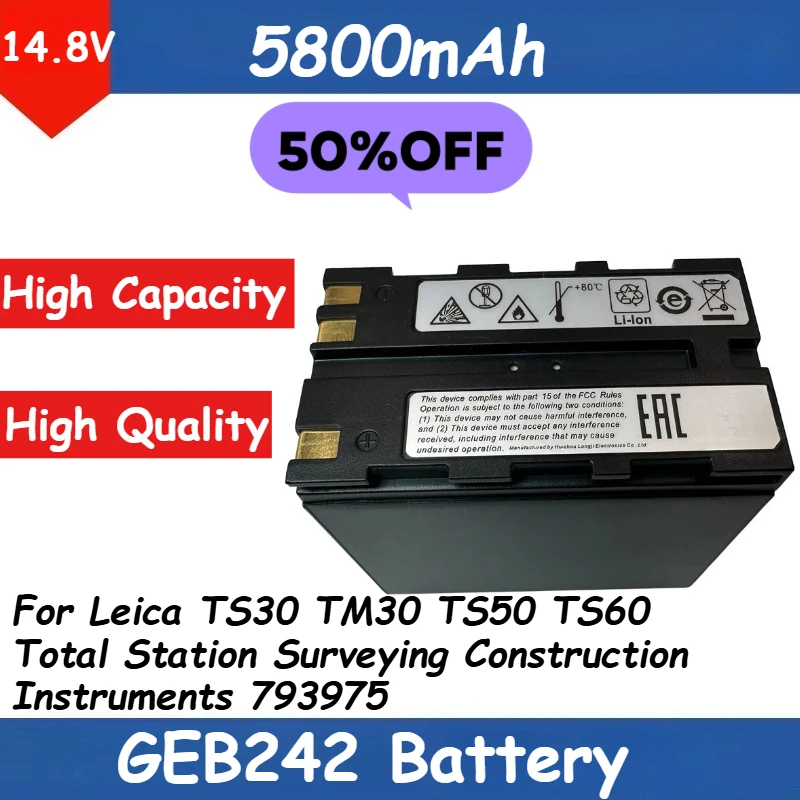 

5800mAh 14.8V GEB242 Battery for Leica TS30 TM30 TS50 TS60 Total Station Surveying Construction Instruments 793975