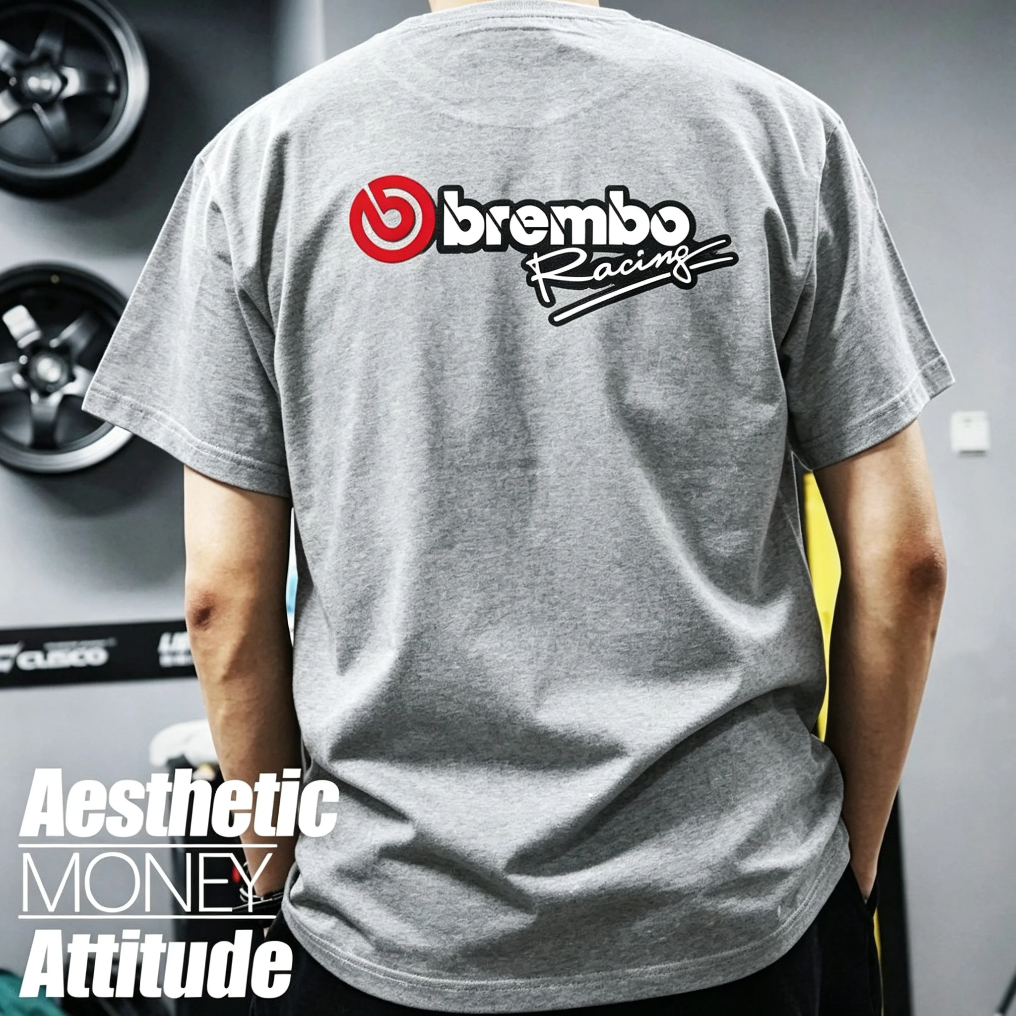 2026 Modified Car Style Suitable for Brembo Pure Cotton Heavy-duty Parent-child Pure Cotton Short Sleeved Ins Y2k