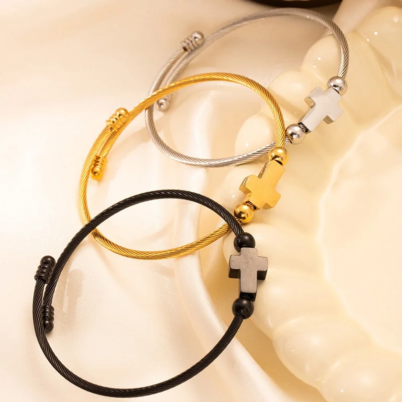 1 قطعة حبل أسلاك الفولاذ المقاوم للصدأ الصليب سوار الاتجاه الإبداعي بسيط الصليب سوار قابل للتعديل افتتاح المجوهرات هدية جديد #1