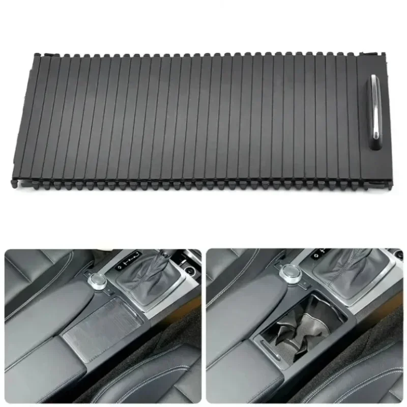 Console Cup Holder Roller Shutter Sliding Cover Storage Box Trim Panel Retractable for W204 W212 Car Interior Black