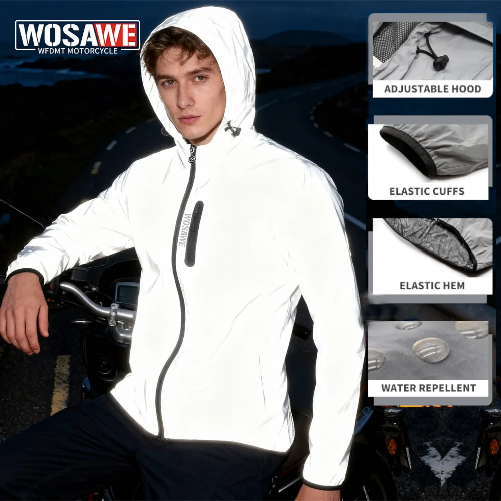

WOSAWE Night Fluorescent Jackets Waterproof Windbreaker Hooded Jacket Men Hip Hop Dancer Singer Zipper Coats Motorcycle Outwear