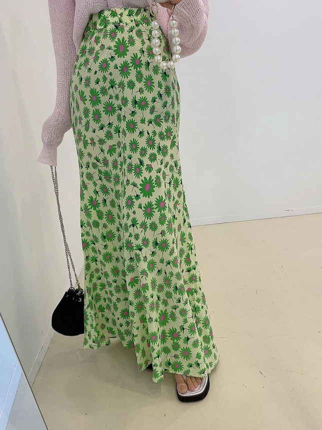 Chic Daisy Floral f jupe femmes taille élastique mince Tube droit longue jupe en mousseline de soie à la mode trajet Sle taille moyenne Design