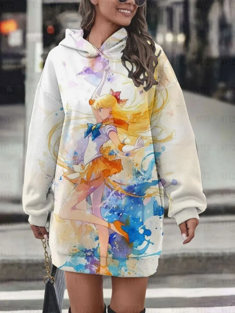 Street Campus Style Girls All-match Hoodies Dress Sailor Moon Cute Print Sweet Girls Autumn and Winter Hoodies