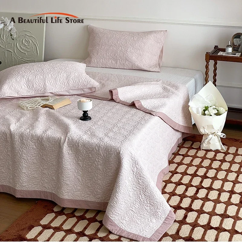 100% Cotton Quilted Bedspread Bed Cover Mattress Topper Coverlet Bed Sheets Summer Quilt Blanket With Pillowcases 3Pcs