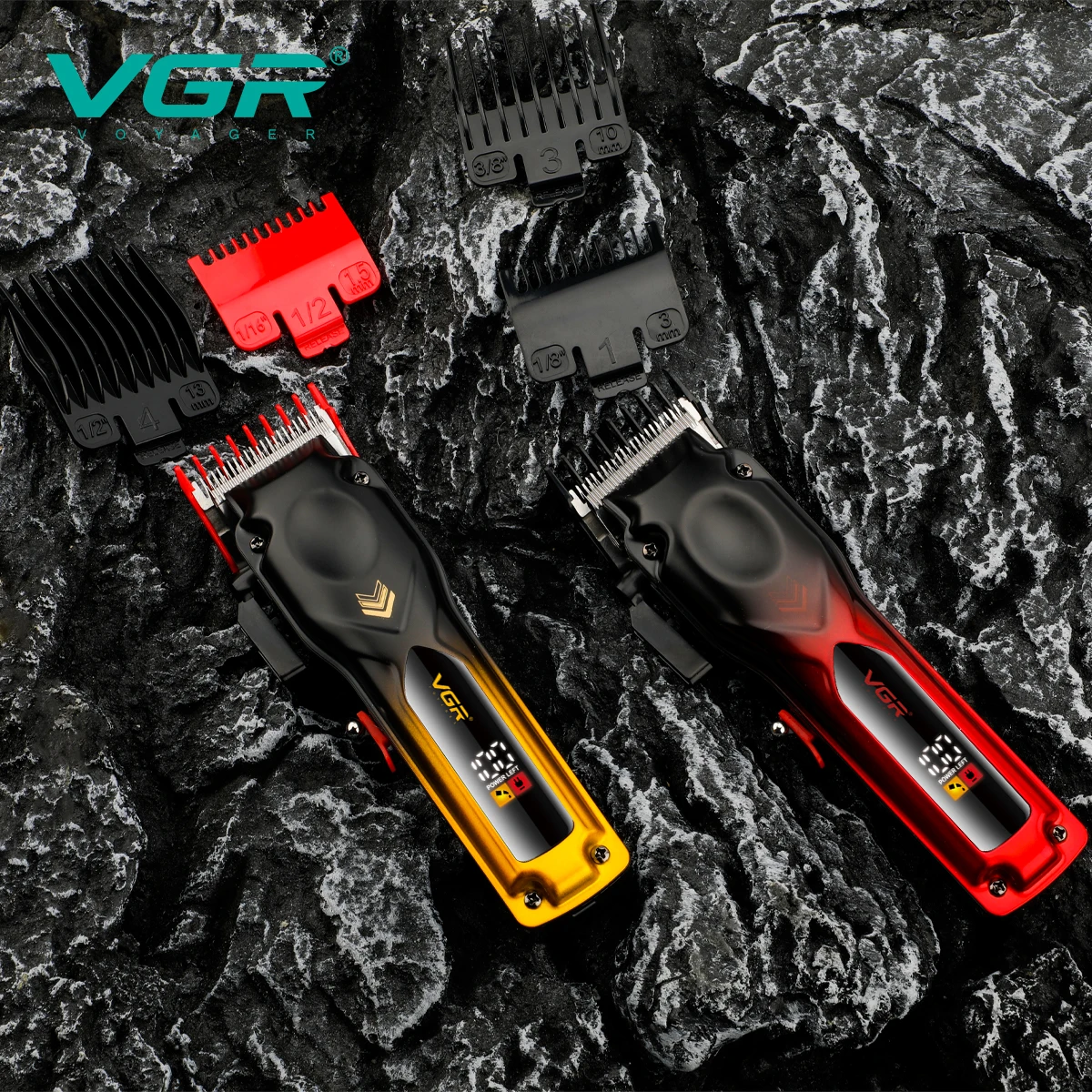 VGR hair clipper gradient color body high-end hair trimmer intelligent LCD digital display high-speed electric push shear V-656