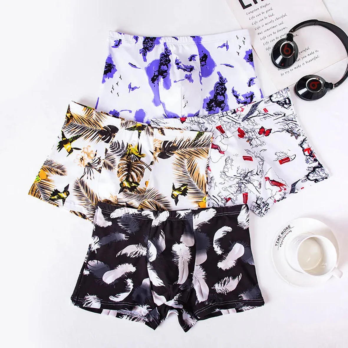 4Pcs Men'sPanties 속옷 Boxershorts 남자 복서 남자 Ropa 인테리어 Hombre Calzoncillos 통풍 Hombre 인쇄 대형