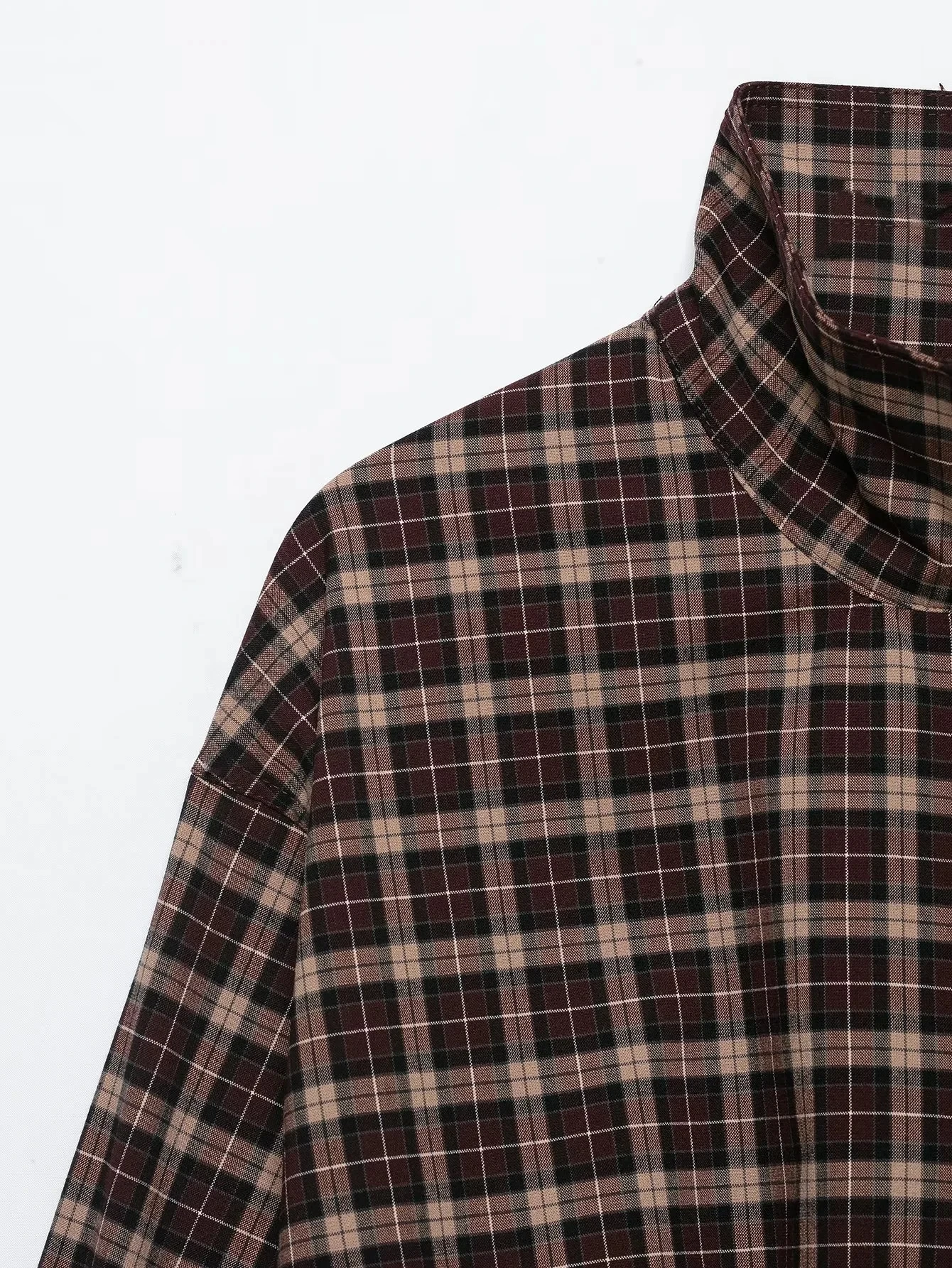KONDALA Lässiger Chic Damenanzug, Karierter Stehkragen, Langarm, Reißverschluss, Kurzer Mantel, Faltenrock, Shorts, Mode 2026 Herbst-Urlaubsset – Detail 7
