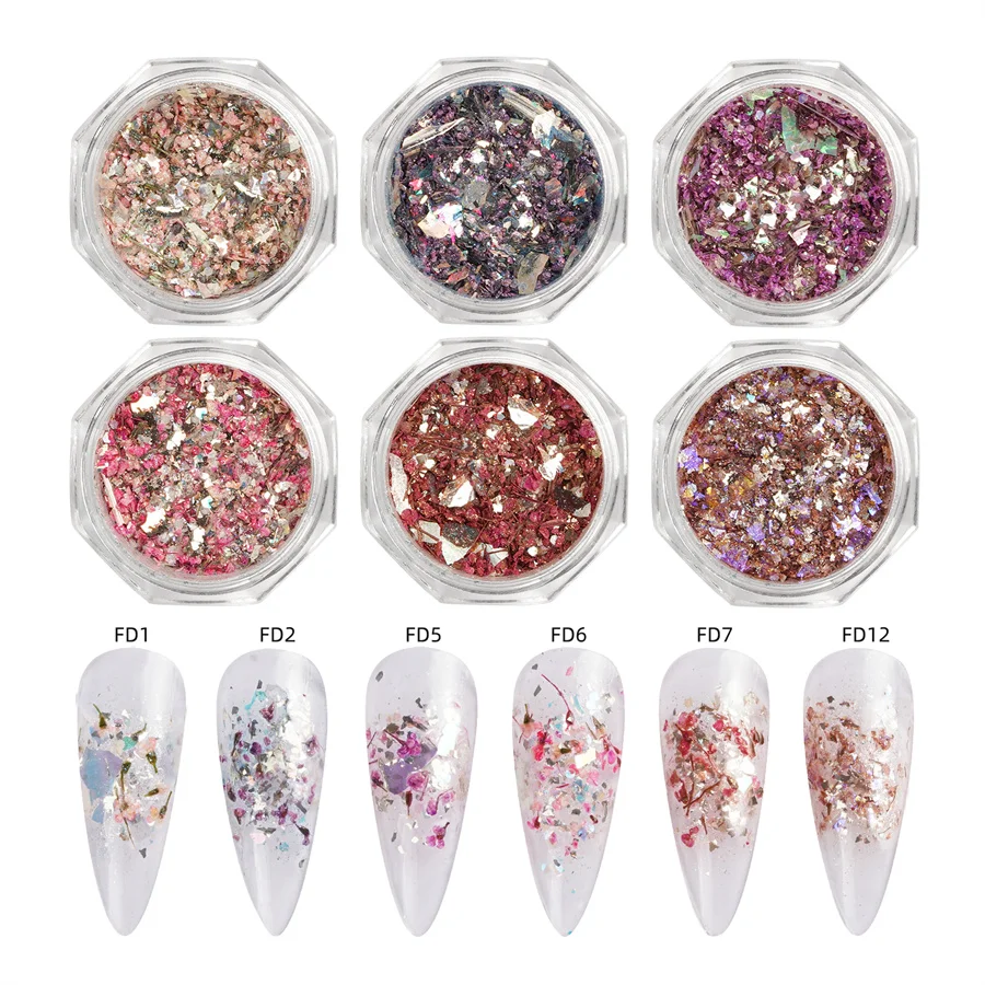 مسحوق زهور مجففة لفن الأظافر ، أورورا أوبال ، حبوب اللقاح المجففة ، لاصق ، ابتكار فن الأظافر ، 1 1.2 #6